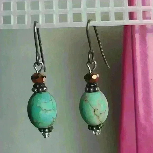 Vintage turquoise drop earrings - Picture 6 of 8